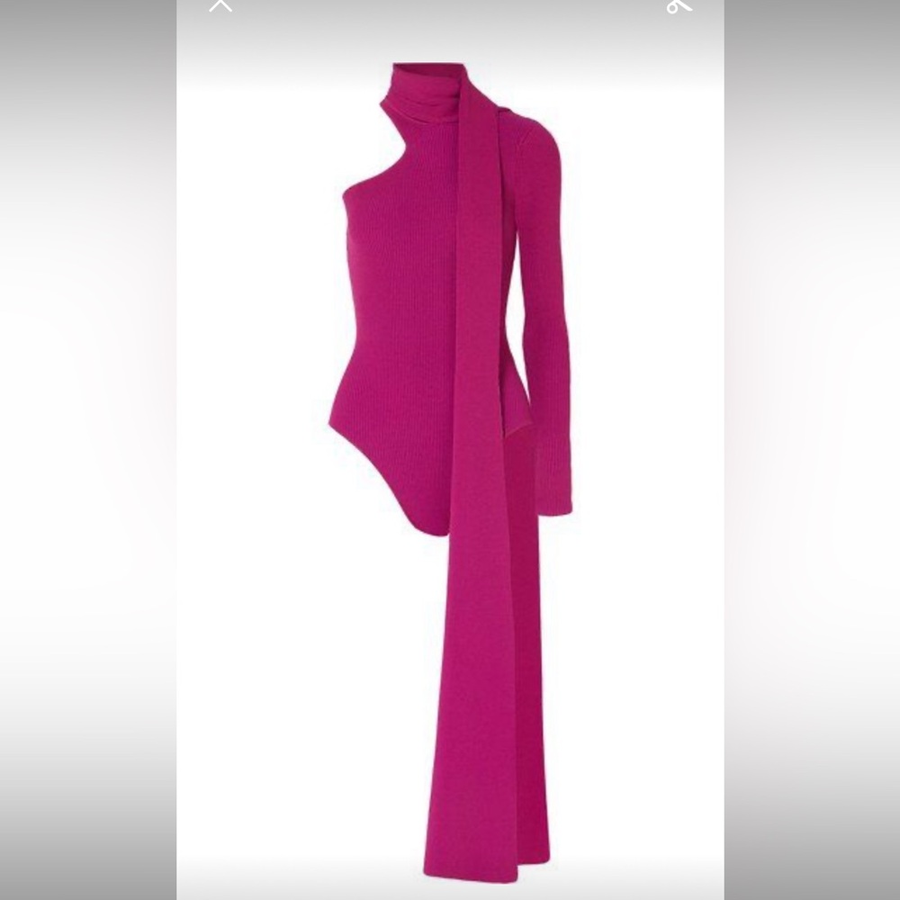 Fuchsia One-Shoulder Bodysuit with Scarf